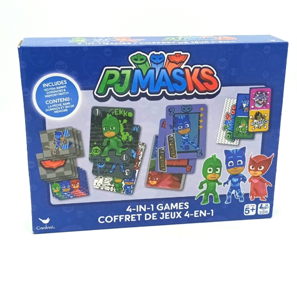 PJ Masks 4-in-1 Card Game Pack With Go Fish, Rummy, Dominoes, and Memory Match